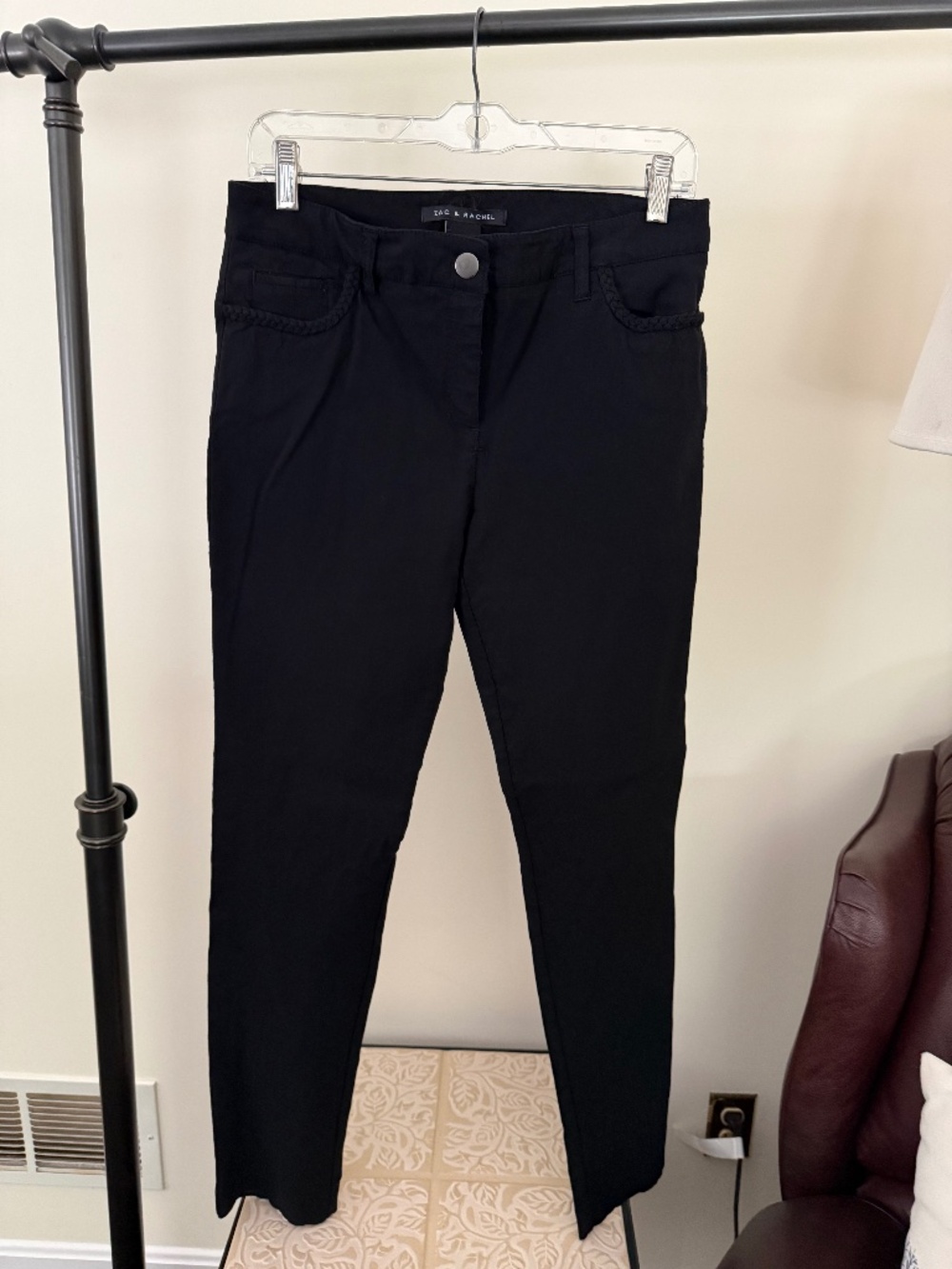 Zac & Rachel Black Pleated Ruffle Pocket Slim Ankle Pants